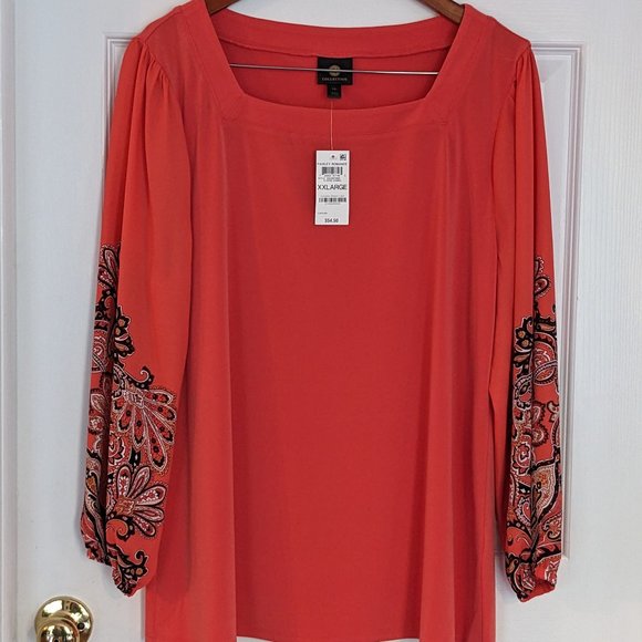 NWT JM Collection Printed Sleeve Top, Paisley Romance, XXL - Picture 1 of 9